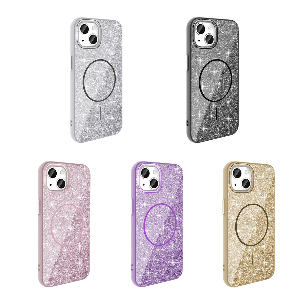 Apple iPhone 11 Kılıf M-safe Şarj Özellikli Parlayan Simli Zore Okso Kapak Pembe