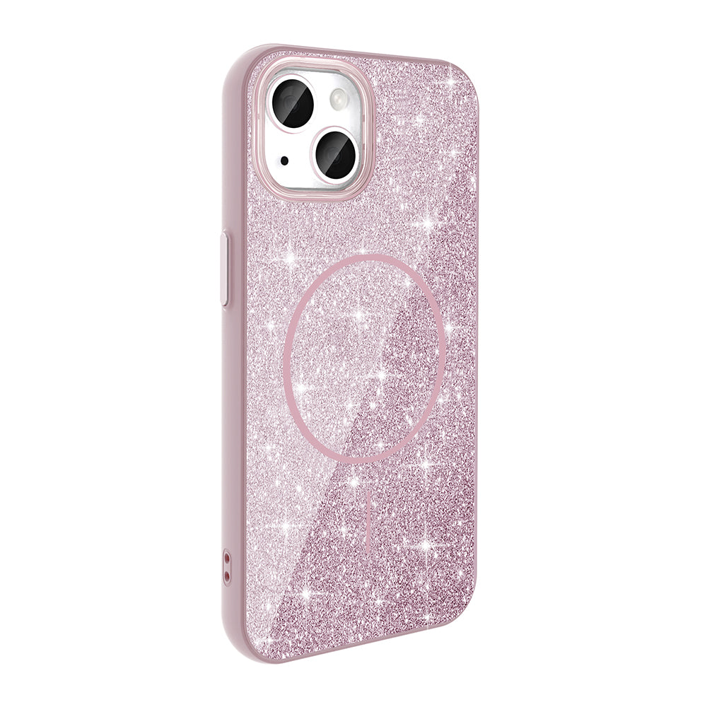 Apple iPhone 11 Kılıf M-safe Şarj Özellikli Parlayan Simli Zore Okso Kapak Pembe