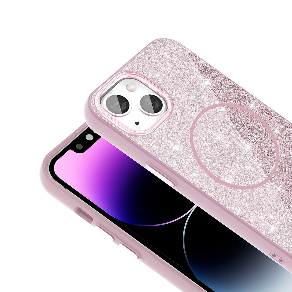 Apple iPhone 11 Kılıf M-safe Şarj Özellikli Parlayan Simli Zore Okso Kapak Derin Mor