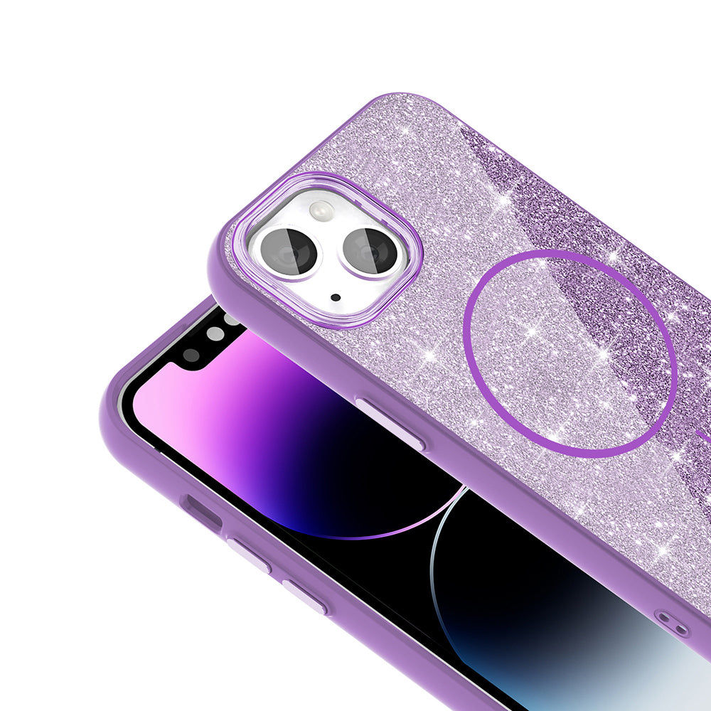 Apple iPhone 11 Kılıf M-safe Şarj Özellikli Parlayan Simli Zore Okso Kapak Derin Mor
