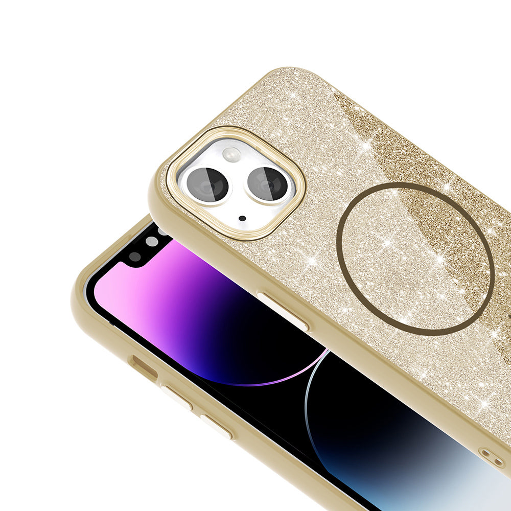Apple iPhone 11 Kılıf M-safe Şarj Özellikli Parlayan Simli Zore Okso Kapak Derin Mor