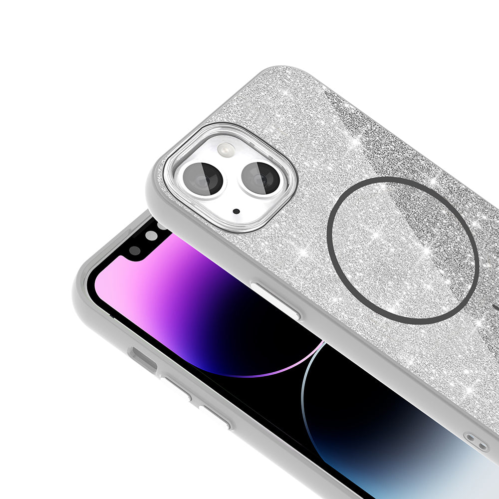 Apple iPhone 11 Kılıf M-safe Şarj Özellikli Parlayan Simli Zore Okso Kapak Derin Mor
