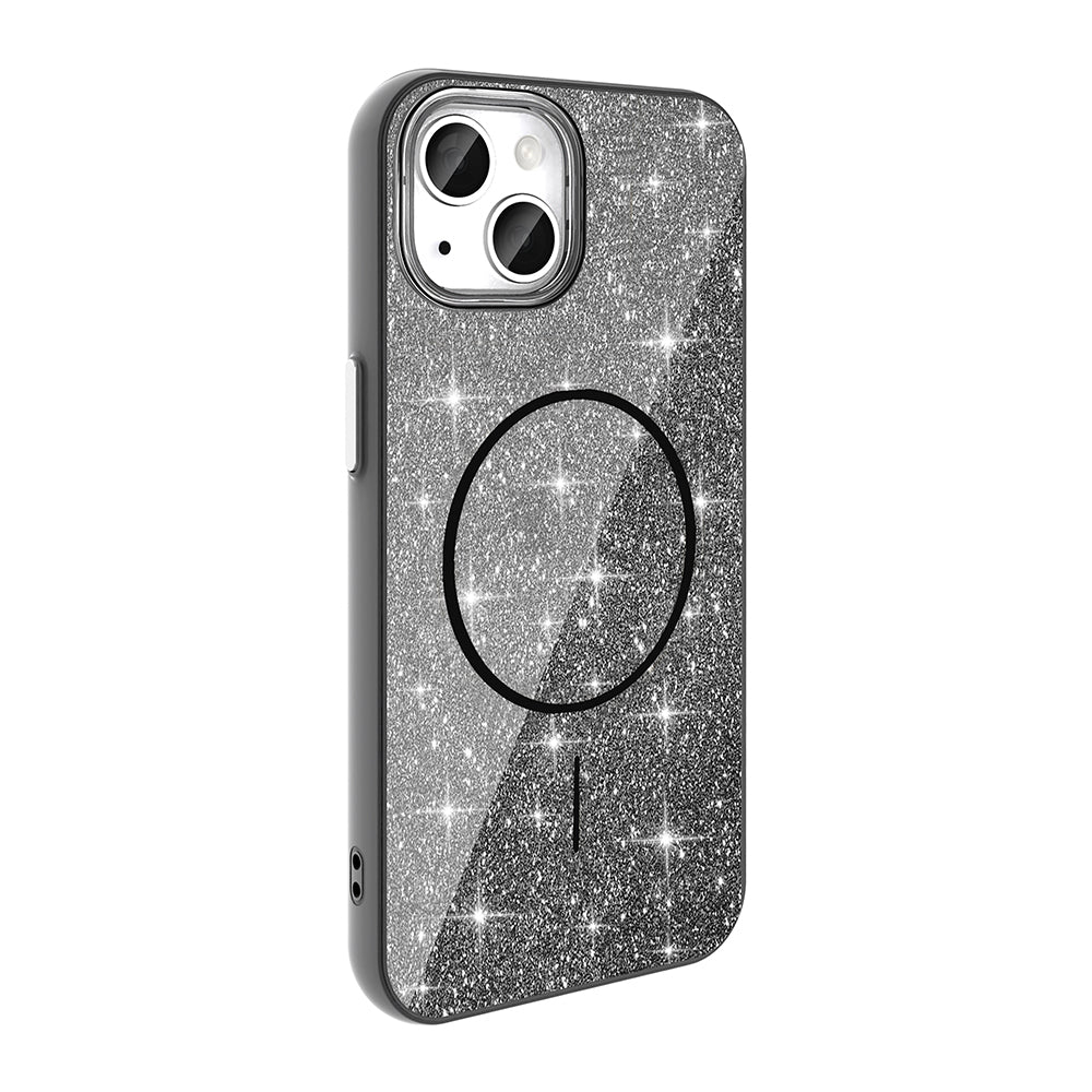 Apple iPhone 11 Kılıf M-safe Şarj Özellikli Parlayan Simli Zore Okso Kapak Pembe