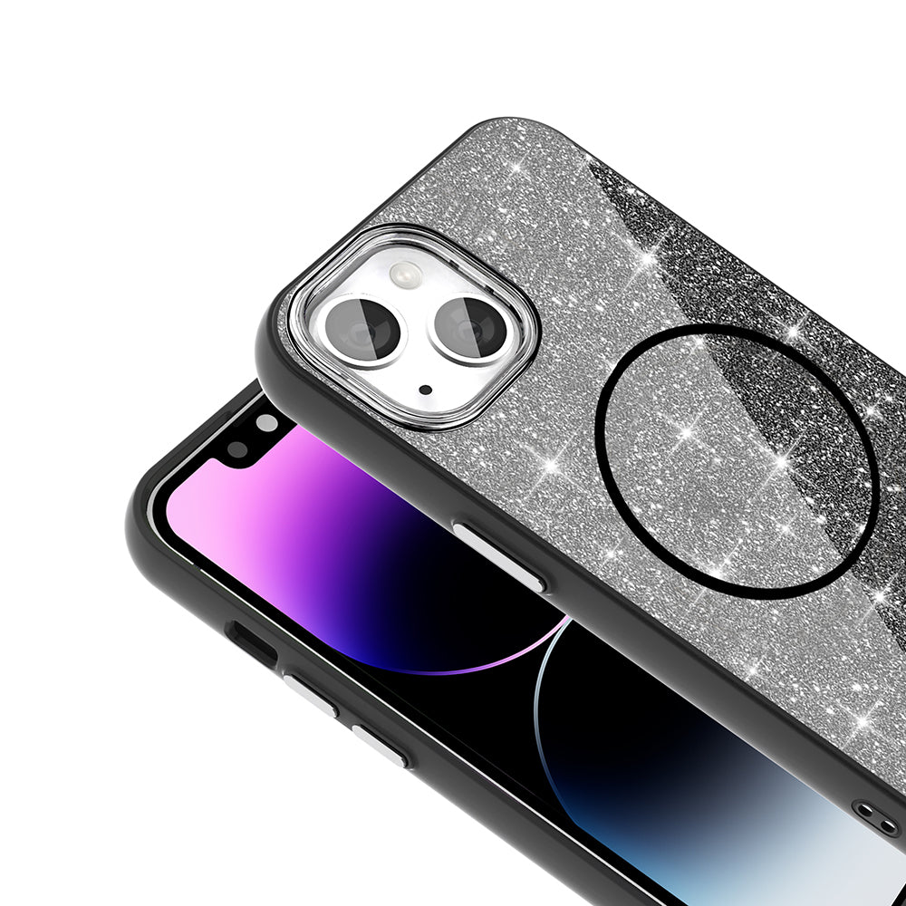 Apple iPhone 11 Kılıf M-safe Şarj Özellikli Parlayan Simli Zore Okso Kapak Derin Mor