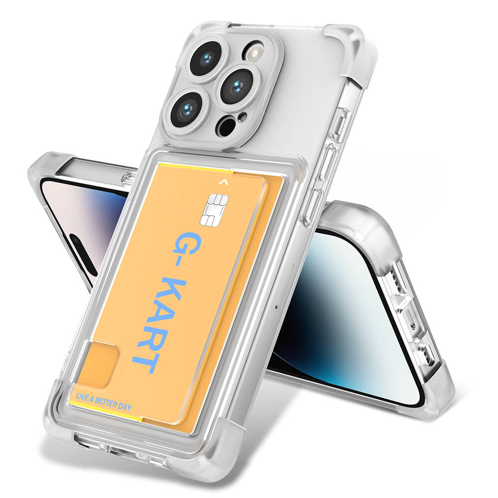 Apple iPhone 14 Pro Kılıf Airbag Tasarımlı Şeffaf Kartlıklı Zore G-Kart Kapak Renksiz