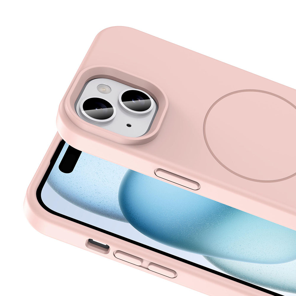 Apple iPhone 15 Kılıf M-safe Şarj Özellikli Sıvı Teknolojili Silinebilir Sert Zore Kivi Kapak Açık Pembe