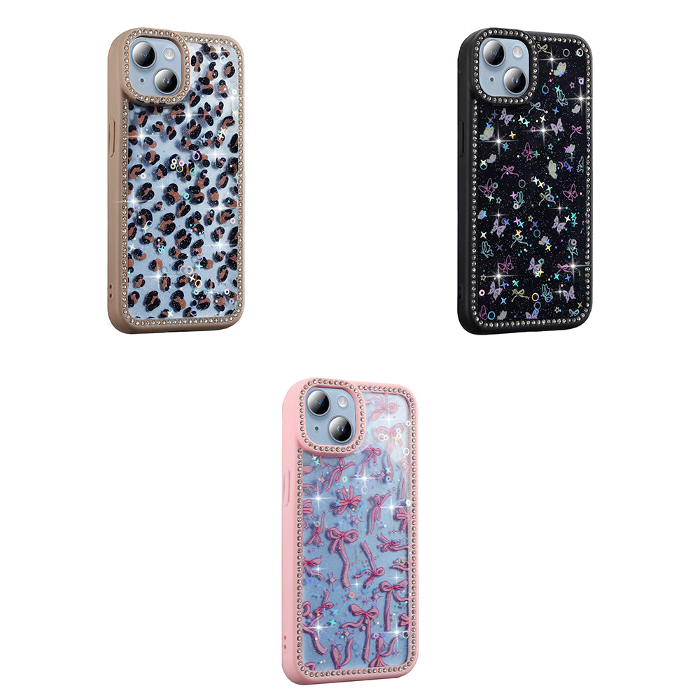 Apple iPhone 15 Kılıf Taşlı ve Simli Tasarım Zore Azra Kapak Pembe