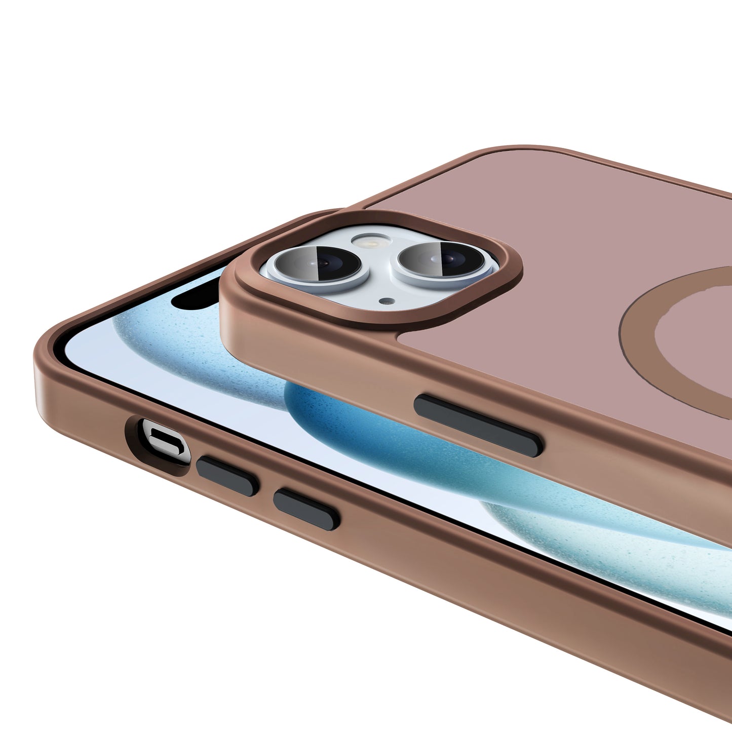 Apple iPhone 15 Plus Kılıf M-safe Şarj Özellikli Mat Arka Yüzey Zore Sio Kapak Kahverengi