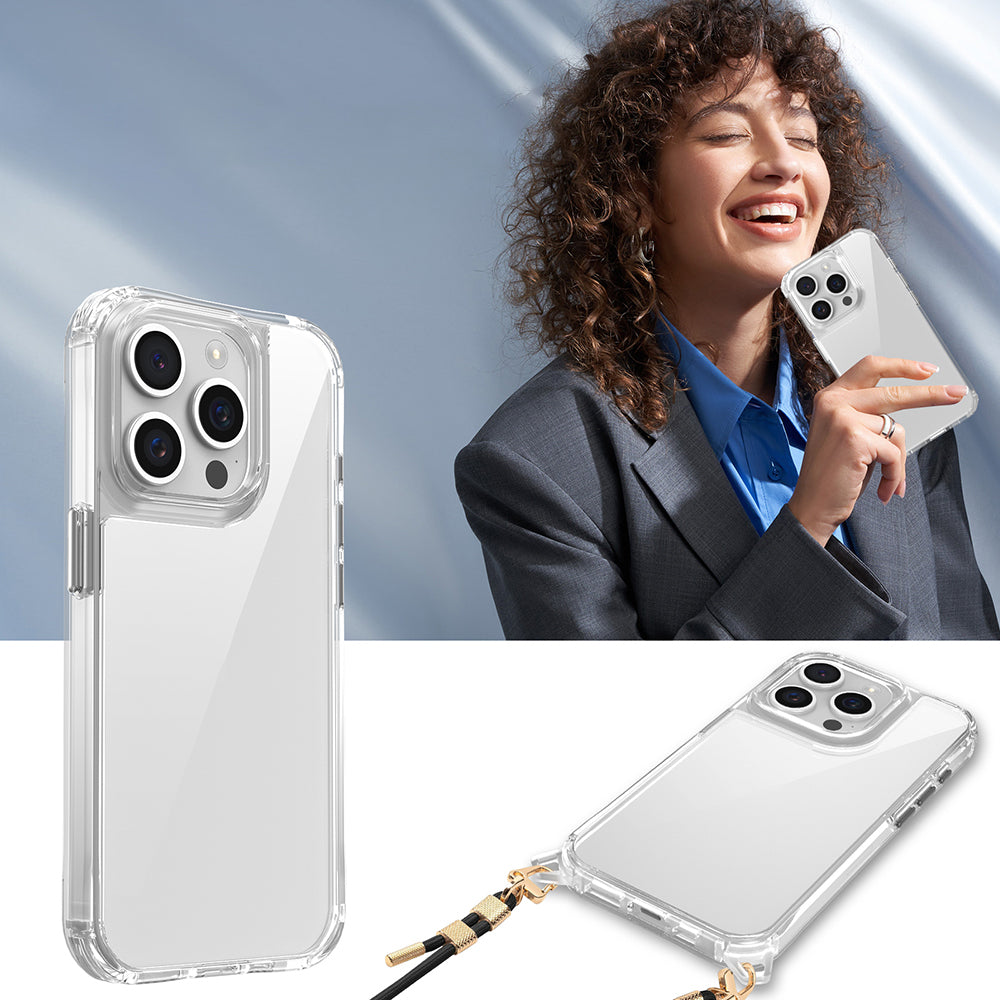 Apple iPhone 15 Pro Max Kılıf Airbagli Takılabilir Askı Aparatlı Zore Snap Silikon Kapak Şeffaf