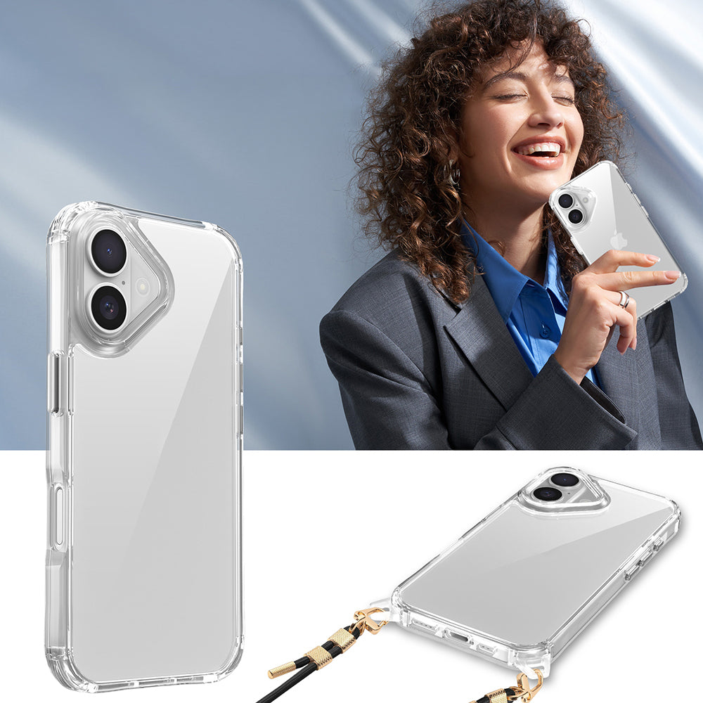 Apple iPhone 16 Kılıf Airbagli Takılabilir Askı Aparatlı Zore Snap Silikon Kapak Şeffaf