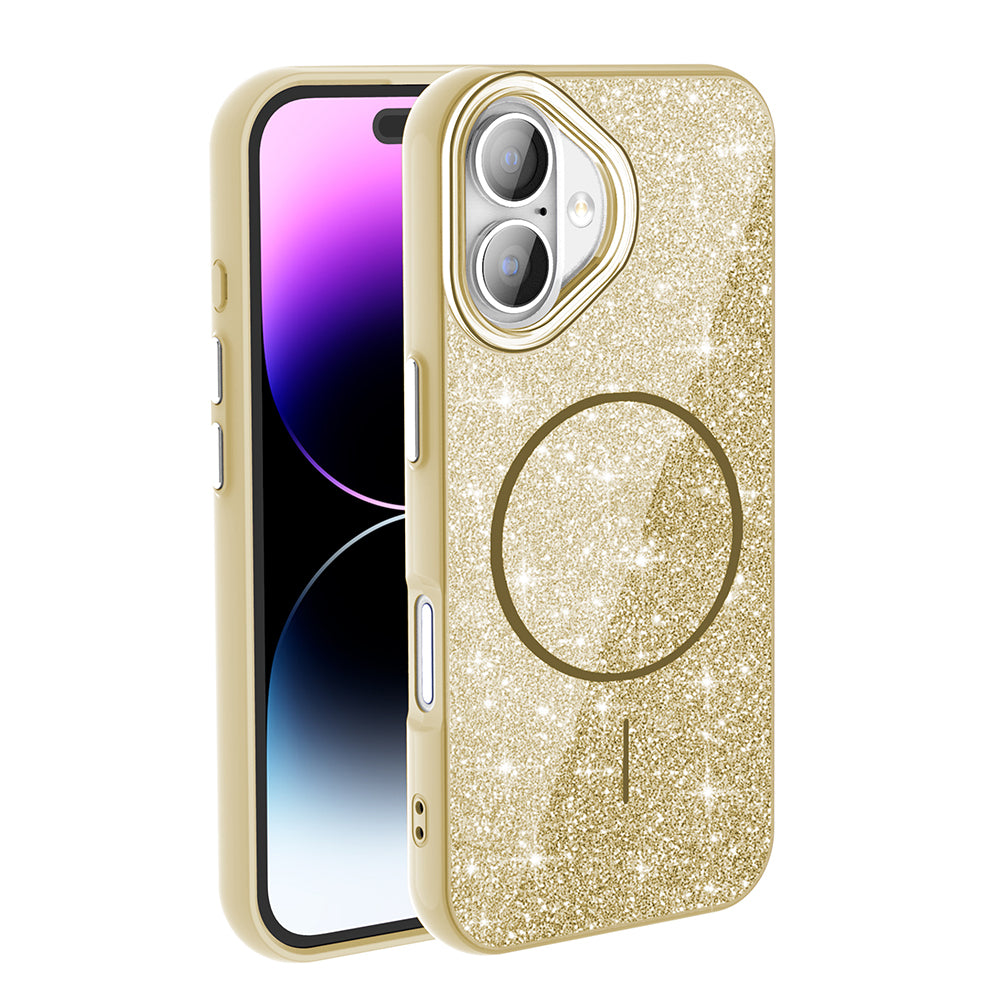 Apple iPhone 16 Plus Kılıf M-safe Şarj Özellikli Parlayan Simli Zore Okso Kapak Siyah