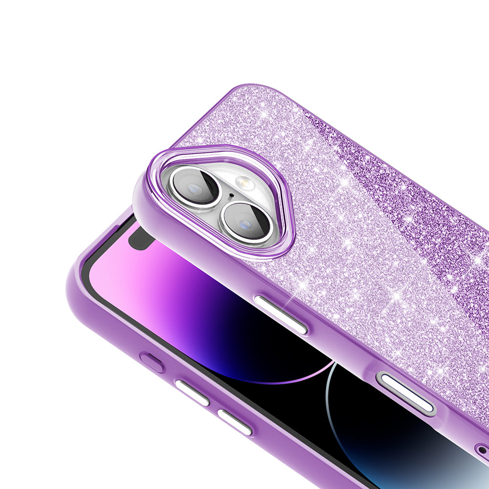 Apple iPhone 16 Plus Kılıf M-safe Şarj Özellikli Parlayan Simli Zore Okso Kapak Derin Mor