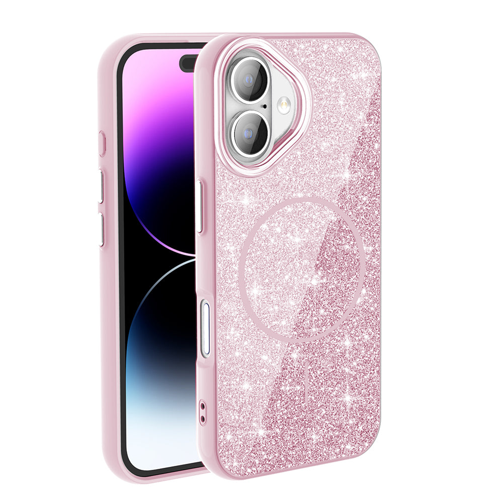 Apple iPhone 16 Plus Kılıf M-safe Şarj Özellikli Parlayan Simli Zore Okso Kapak Derin Mor