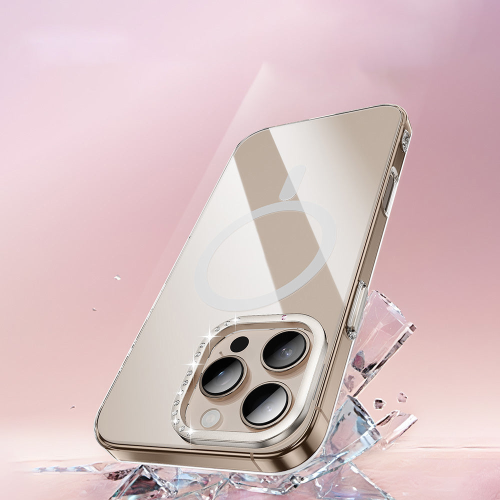 Apple iPhone 16 Pro Kılıf M-safe Şarj Özellikli Kamera Standlı Zore Estop Kapak Gold