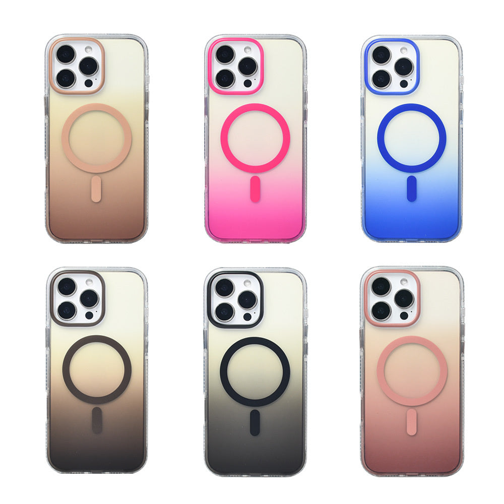 Apple iPhone 16 Pro Max Kılıf M-safe Şarj Özellikli Transparan Renk Geçişli Zore Toros Kapak Rose Pembe