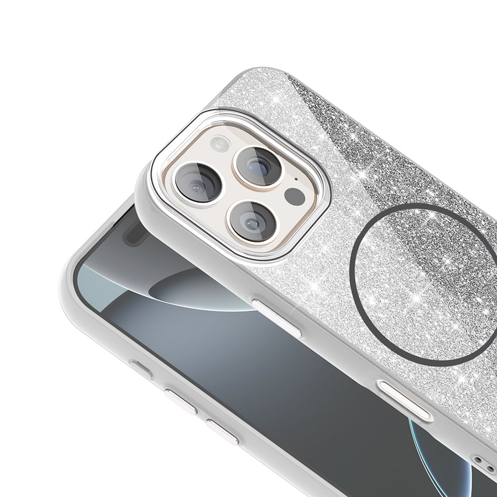 Apple iPhone 16 Pro Max Kılıf M-safe Şarj Özellikli Parlayan Simli Zore Okso Kapak Gold