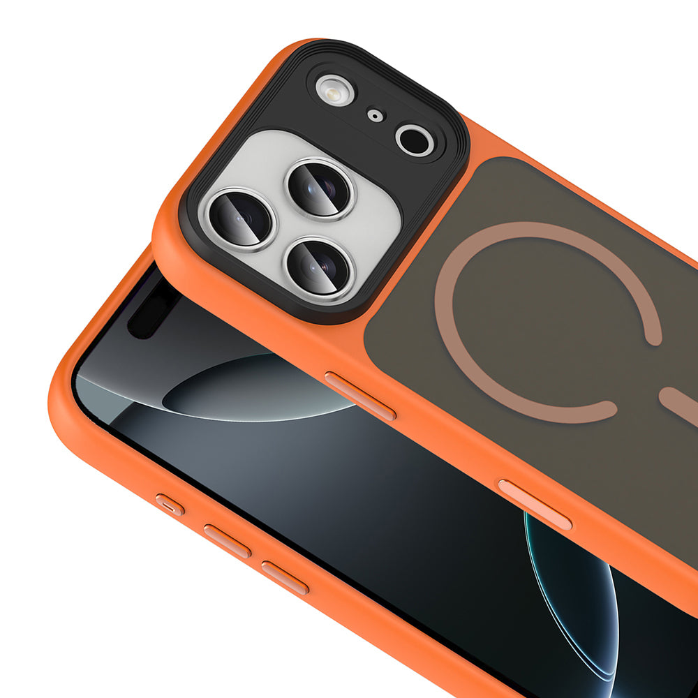 Apple iPhone 17 Pro Max Kılıf Mat Arka Yüzey Wireless Şarj Özellikli Zore Flet M-safe Kapak Gri