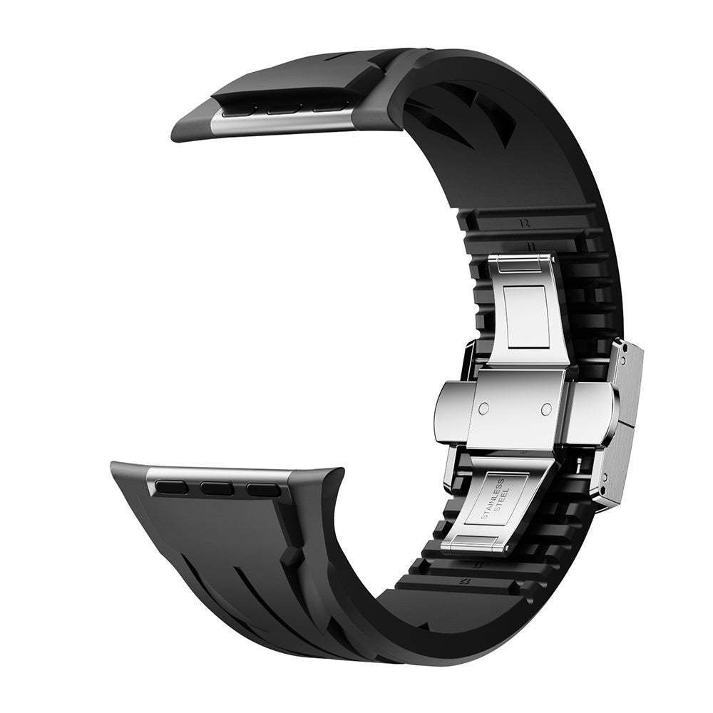 Apple Watch 44mm KRD-127 Metal Tokalı Silikon Kordon Siyah