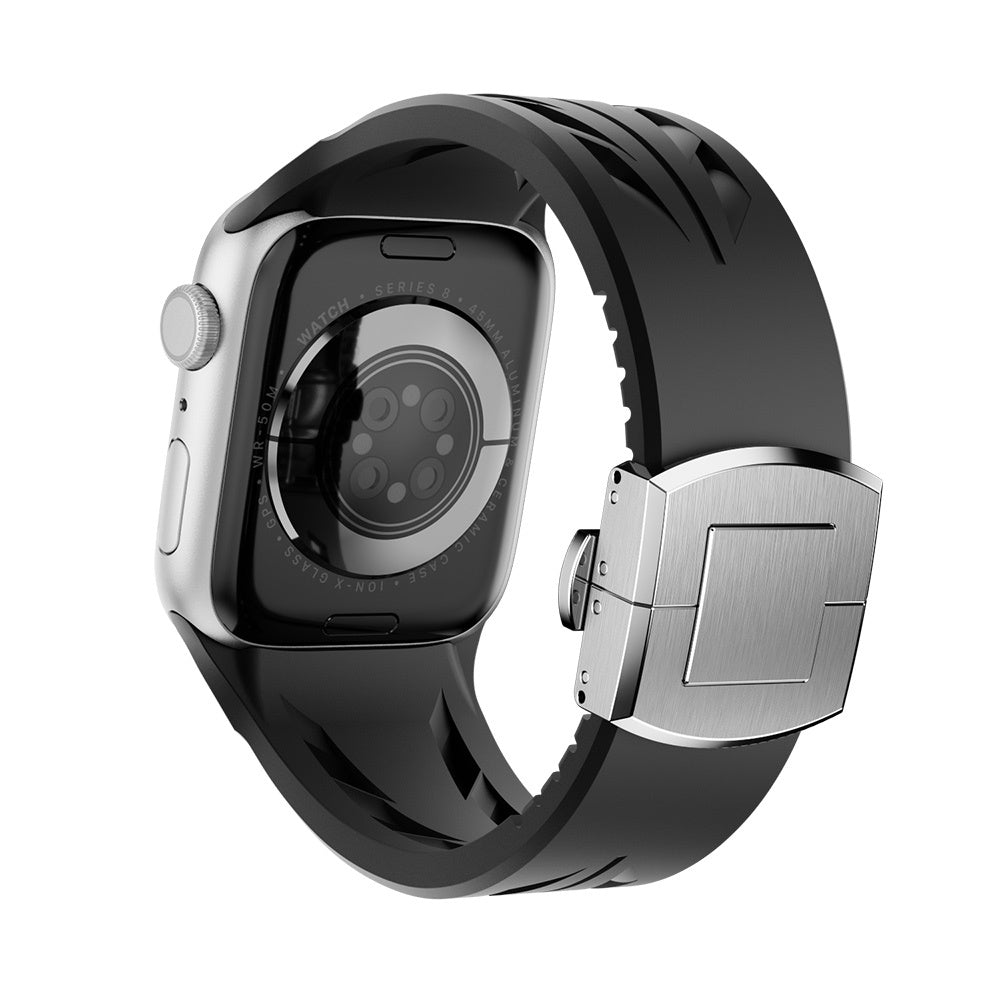 Apple Watch 7 45mm KRD-127 Metal Tokalı Silikon Kordon Beyaz