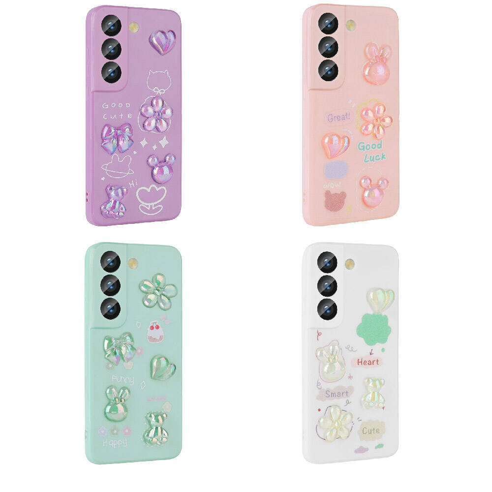 Galaxy S21 FE Kılıf Kabartma Figürlü Parlak Zore Toys Silikon Kapak Pembe