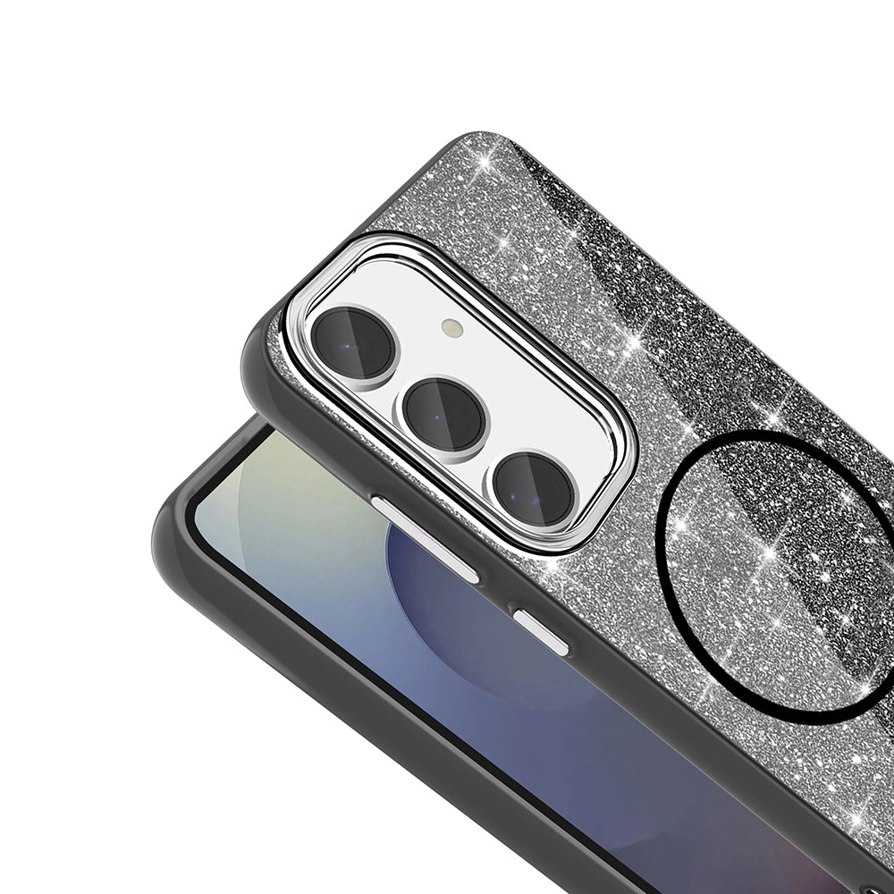 Galaxy S23 FE Kılıf M-safe Şarj Özellikli Parlayan Simli Zore Okso Kapak Derin Mor