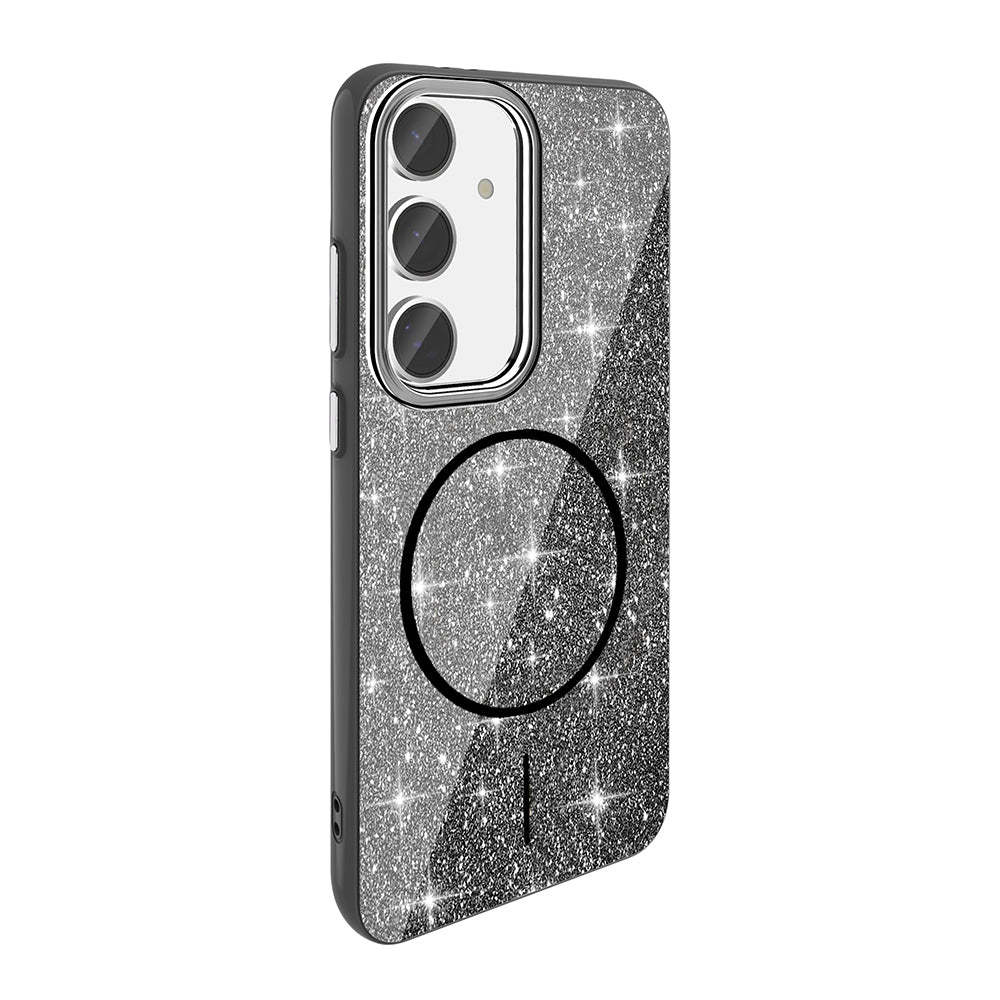 Galaxy S23 FE Kılıf M-safe Şarj Özellikli Parlayan Simli Zore Okso Kapak Derin Mor