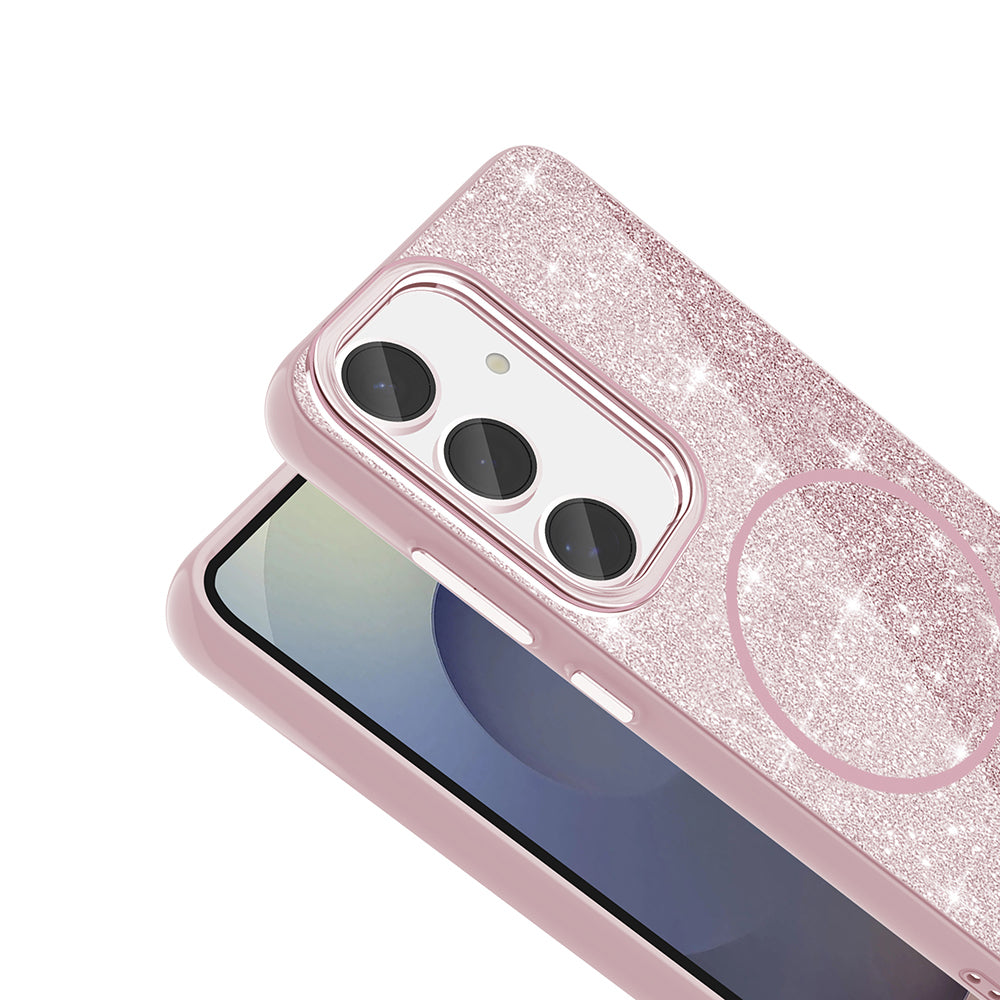 Galaxy S23 FE Kılıf M-safe Şarj Özellikli Parlayan Simli Zore Okso Kapak Derin Mor