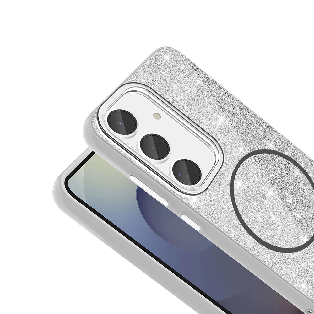 Galaxy S23 FE Kılıf M-safe Şarj Özellikli Parlayan Simli Zore Okso Kapak Pembe