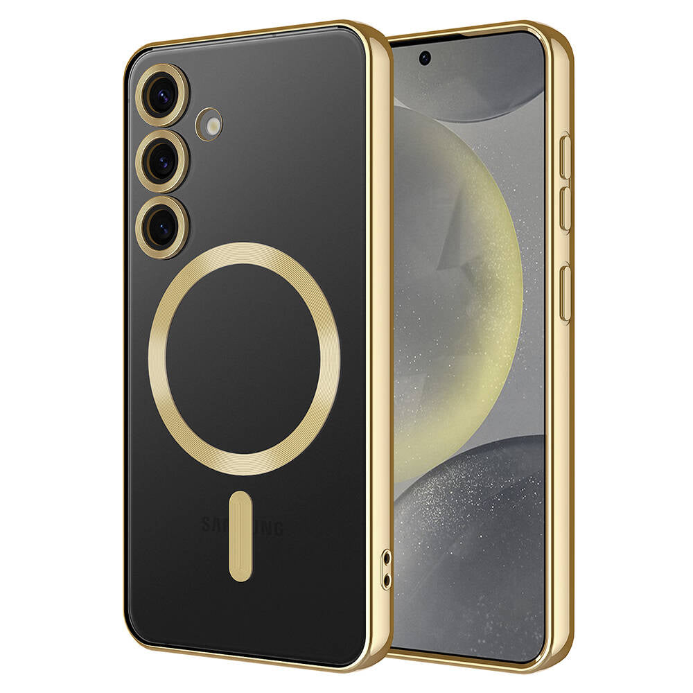 Galaxy S24 Kılıf Kamera Korumalı M-safe Wireless Şarj Özellikli Zore Demre Kapak Gold