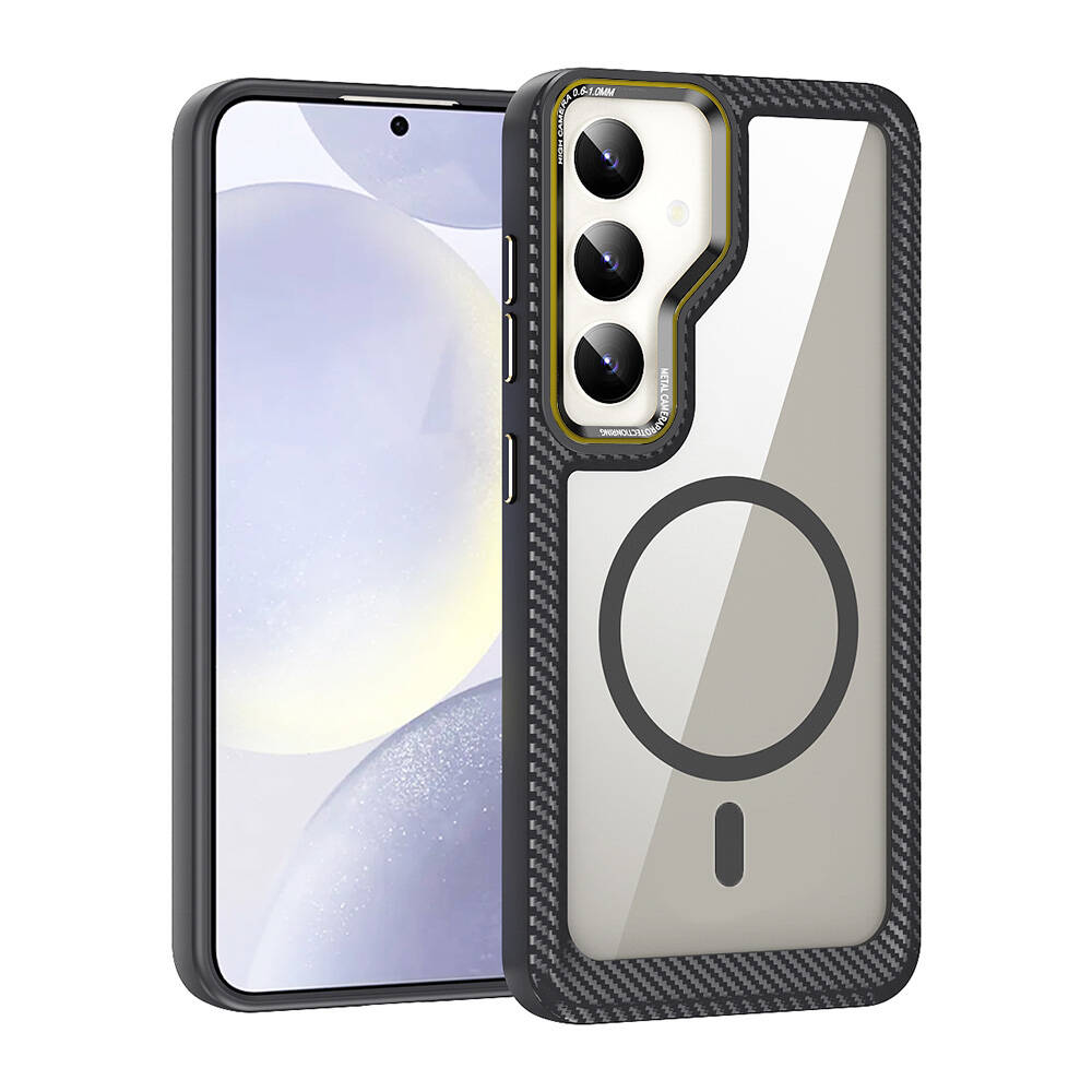 Galaxy S24 Plus Kılıf M-safe Şarj Özellikli Sert PC Karbon Fiber Kenar Tasarımlı Zore Libero Kapak Siyah