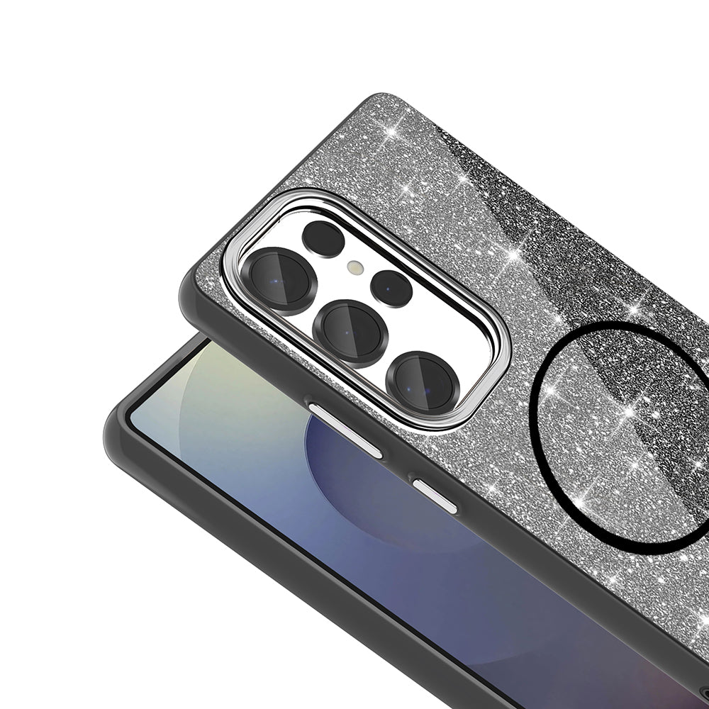 Galaxy S25 Ultra Kılıf M-safe Şarj Özellikli Parlayan Simli Zore Okso Kapak Derin Mor