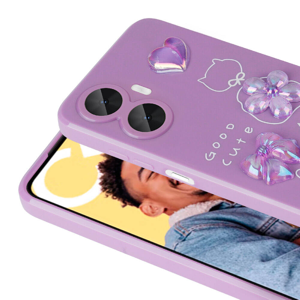 Realme C55 Kılıf Kabartma Figürlü Parlak Zore Toys Silikon Kapak Mor