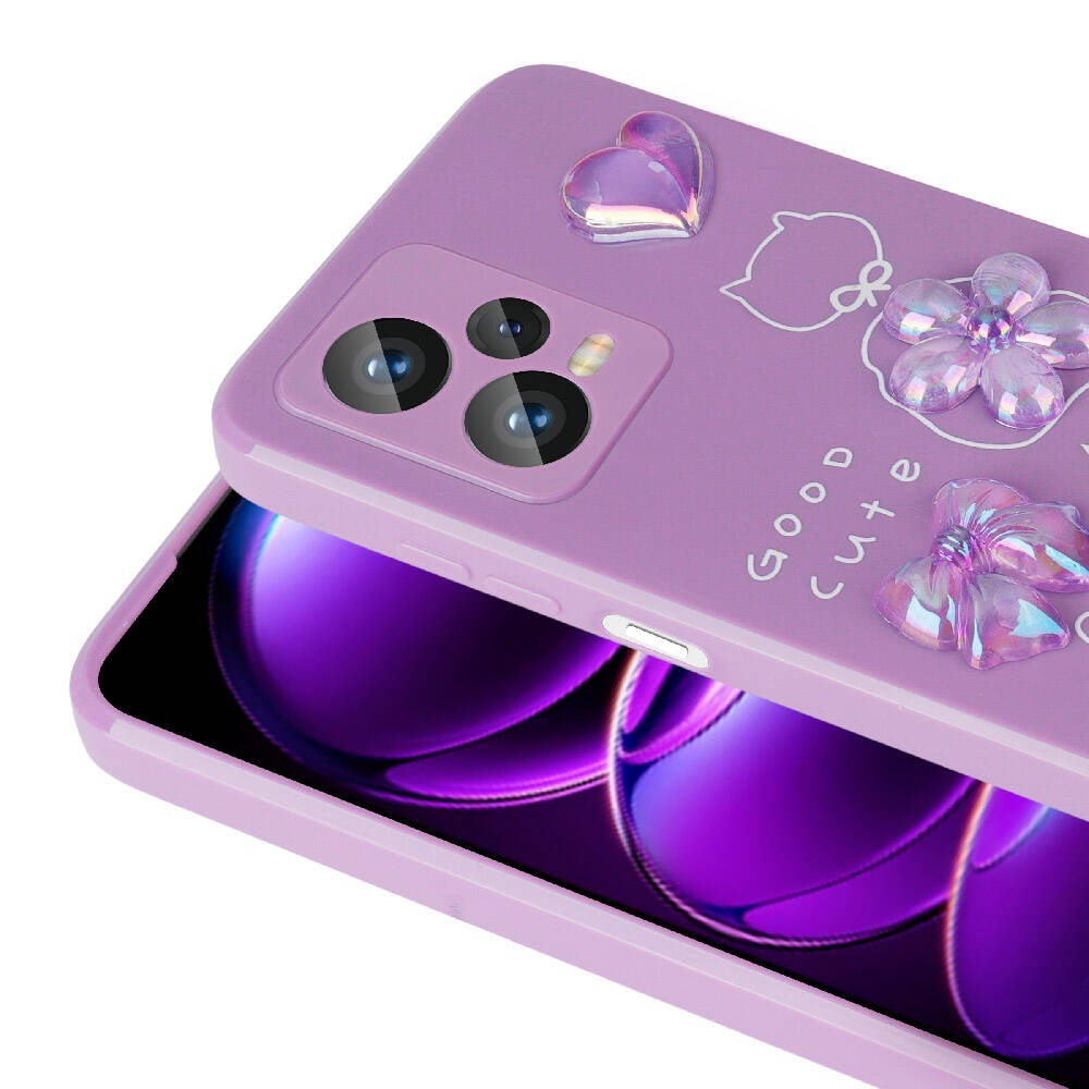 Xiaomi Redmi Note 12 Pro Plus 5G Kılıf Kabartma Figürlü Parlak Zore Toys Silikon Kapak Mor