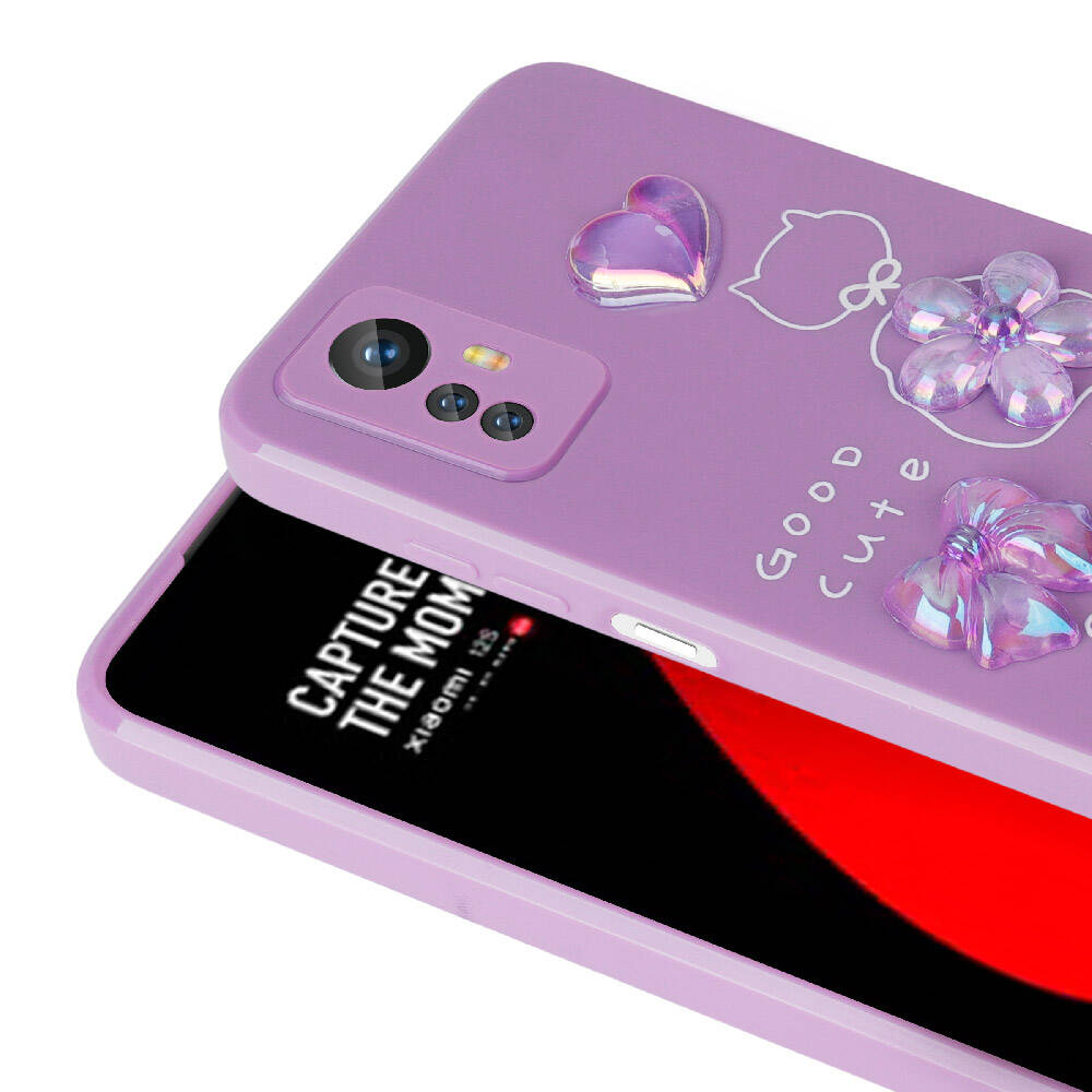 Xiaomi Redmi Note 12S Kılıf Kabartma Figürlü Parlak Zore Toys Silikon Kapak Mor