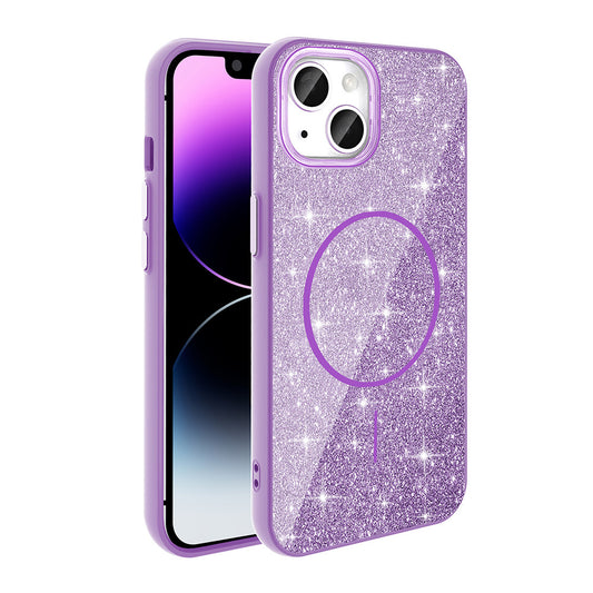 Apple iPhone 11 Kılıf M-safe Şarj Özellikli Parlayan Simli Zore Okso Kapak Derin Mor