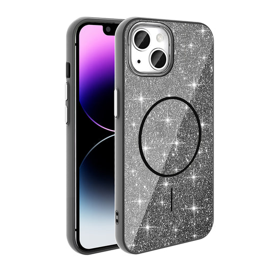 Apple iPhone 11 Kılıf M-safe Şarj Özellikli Parlayan Simli Zore Okso Kapak Siyah