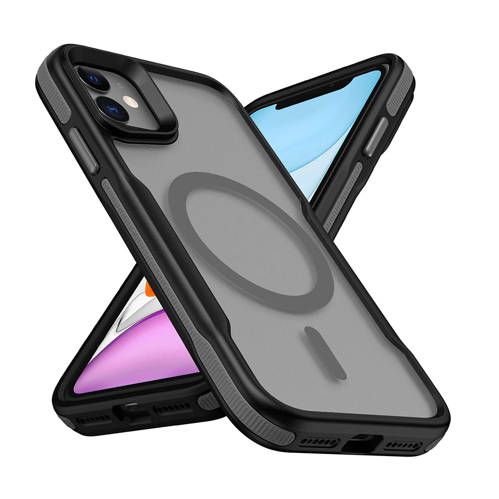 Apple iPhone 11 Kılıf M-safe Şarj Özellikli Renkli Kenar Airbag Şeritli Zore Lamer Kapak Gri