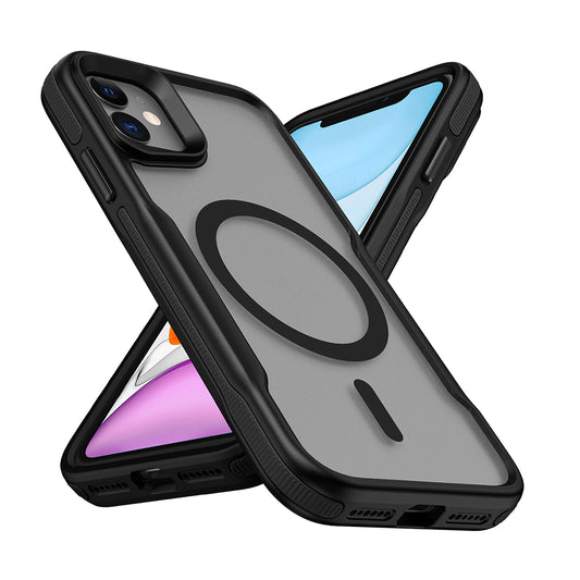 Apple iPhone 11 Kılıf M-safe Şarj Özellikli Renkli Kenar Airbag Şeritli Zore Lamer Kapak Siyah