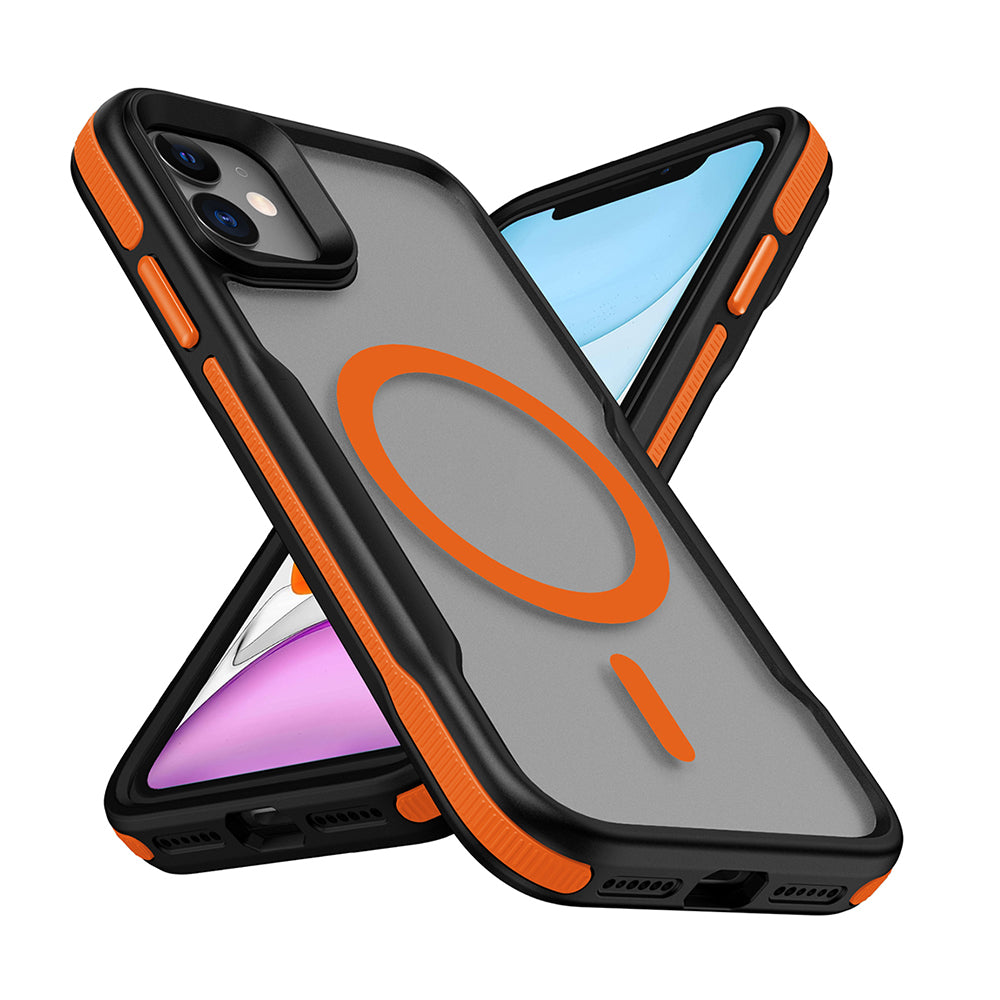 Apple iPhone 11 Kılıf M-safe Şarj Özellikli Renkli Kenar Airbag Şeritli Zore Lamer Kapak Turuncu