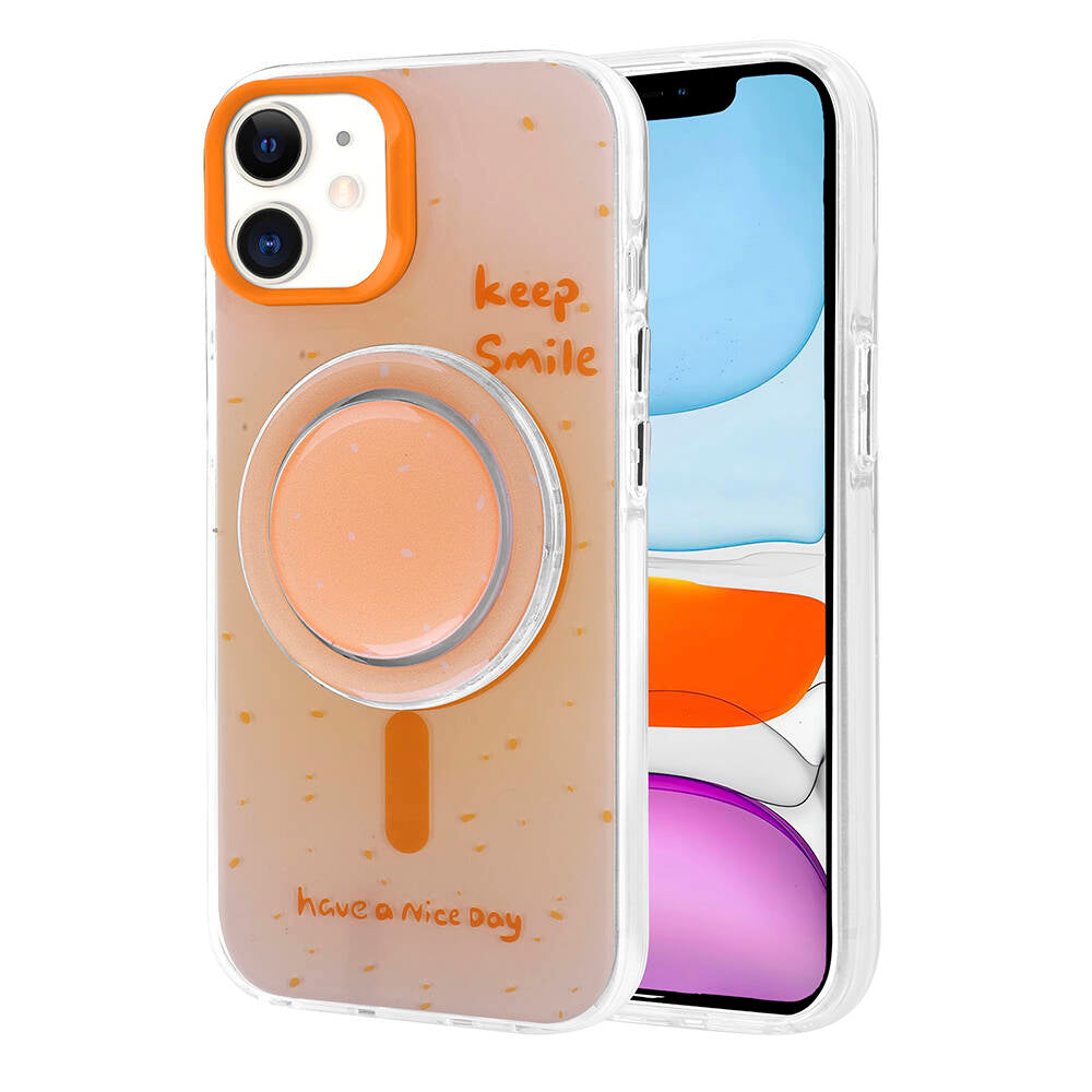 Apple iPhone 11 Kılıf M-safe Şarj Özellikli Tak-Çıkar Pop Soketli Zore Tiktok Kapak Turuncu