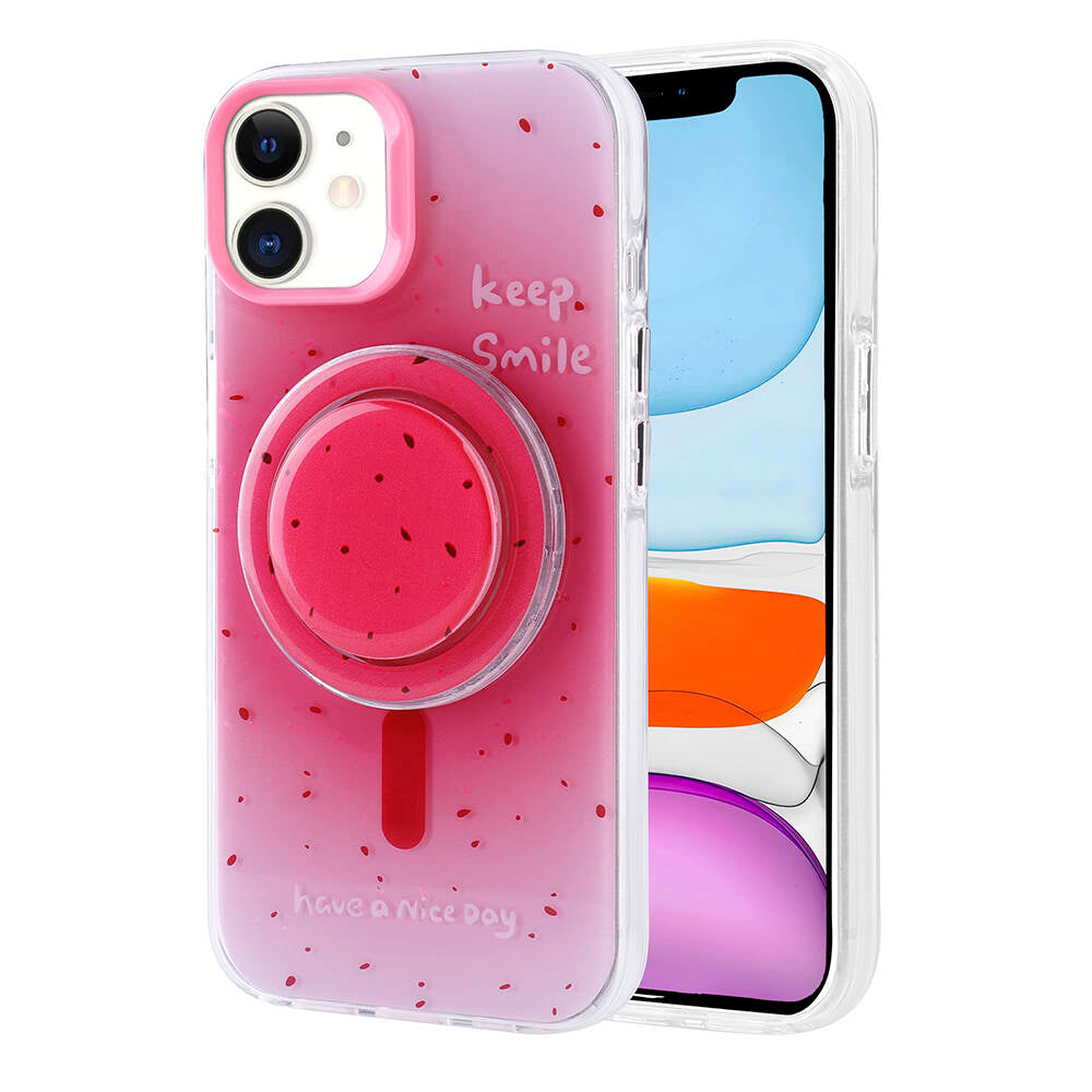 Apple iPhone 11 Kılıf M-safe Şarj Özellikli Tak-Çıkar Pop Soketli Zore Tiktok Kapak Pembe Koyu