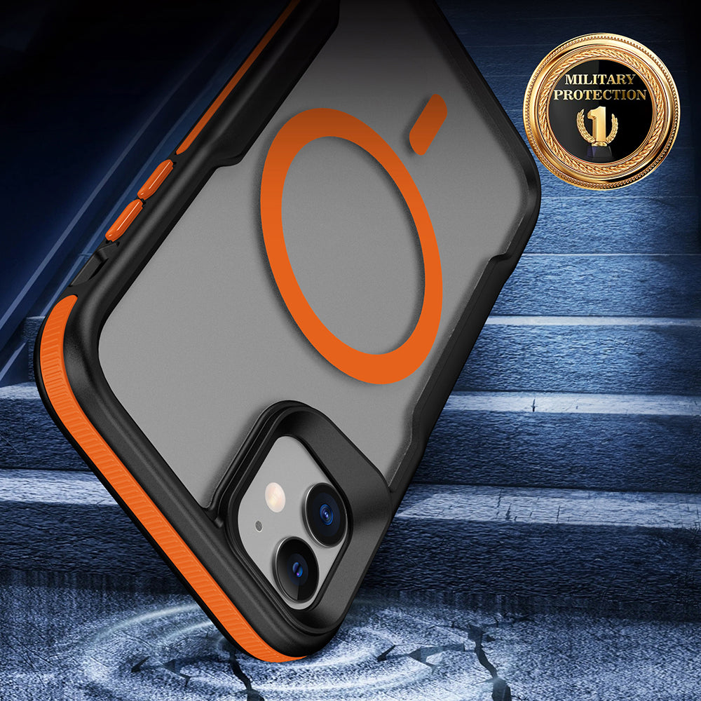 Apple iPhone 12 Kılıf M-safe Şarj Özellikli Renkli Kenar Airbag Şeritli Zore Lamer Kapak Siyah