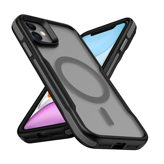 Apple iPhone 12 Kılıf M-safe Şarj Özellikli Renkli Kenar Airbag Şeritli Zore Lamer Kapak Gri