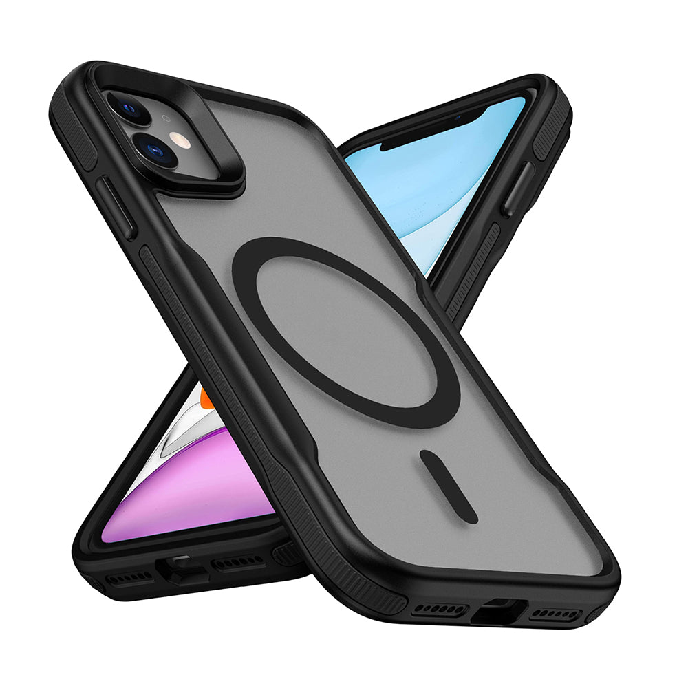 Apple iPhone 12 Kılıf M-safe Şarj Özellikli Renkli Kenar Airbag Şeritli Zore Lamer Kapak Siyah