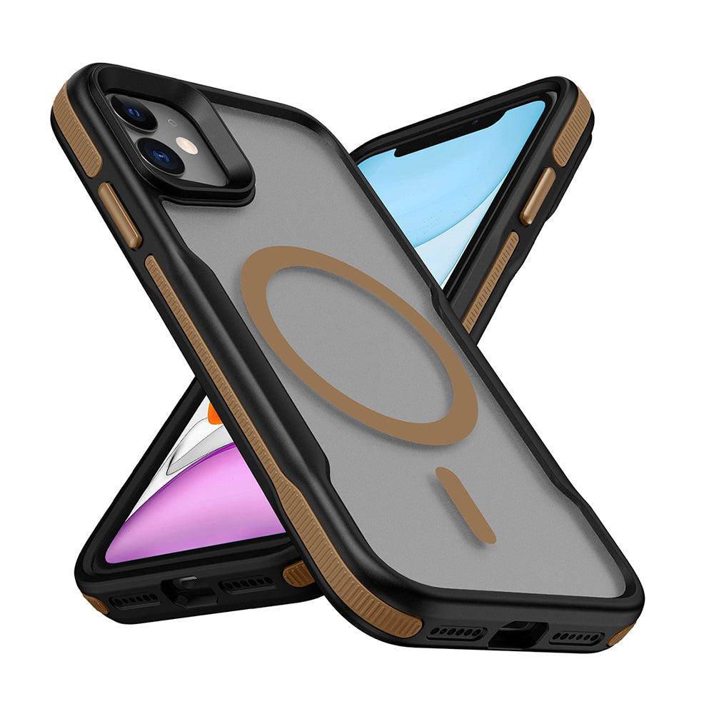 Apple iPhone 12 Kılıf M-safe Şarj Özellikli Renkli Kenar Airbag Şeritli Zore Lamer Kapak Titanyum-Gold