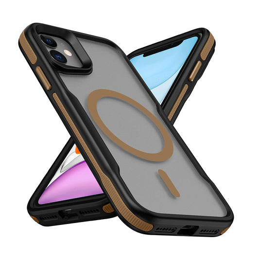 Apple iPhone 12 Kılıf M-safe Şarj Özellikli Renkli Kenar Airbag Şeritli Zore Lamer Kapak Titanyum-Gold