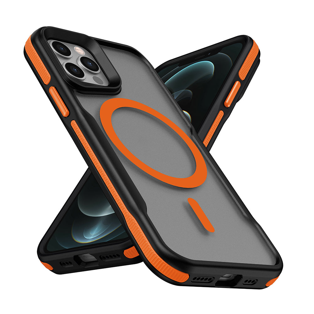 Apple iPhone 12 Kılıf M-safe Şarj Özellikli Renkli Kenar Airbag Şeritli Zore Lamer Kapak Siyah