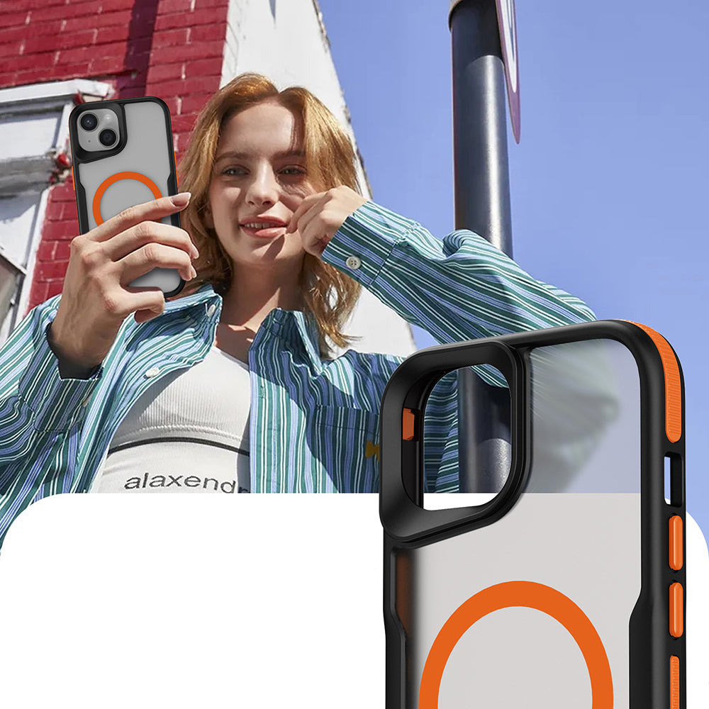 Apple iPhone 13 Kılıf M-safe Şarj Özellikli Renkli Kenar Airbag Şeritli Zore Lamer Kapak Gri