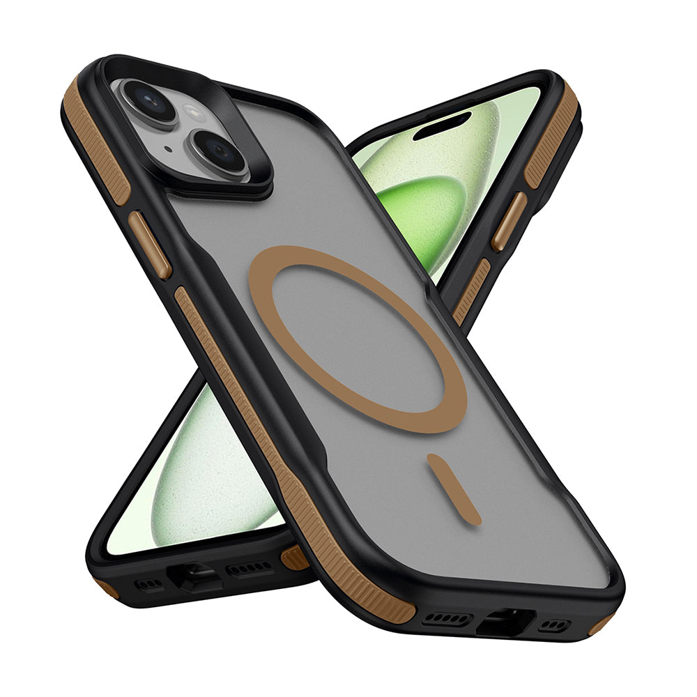 Apple iPhone 13 Kılıf M-safe Şarj Özellikli Renkli Kenar Airbag Şeritli Zore Lamer Kapak Titanyum-Gold