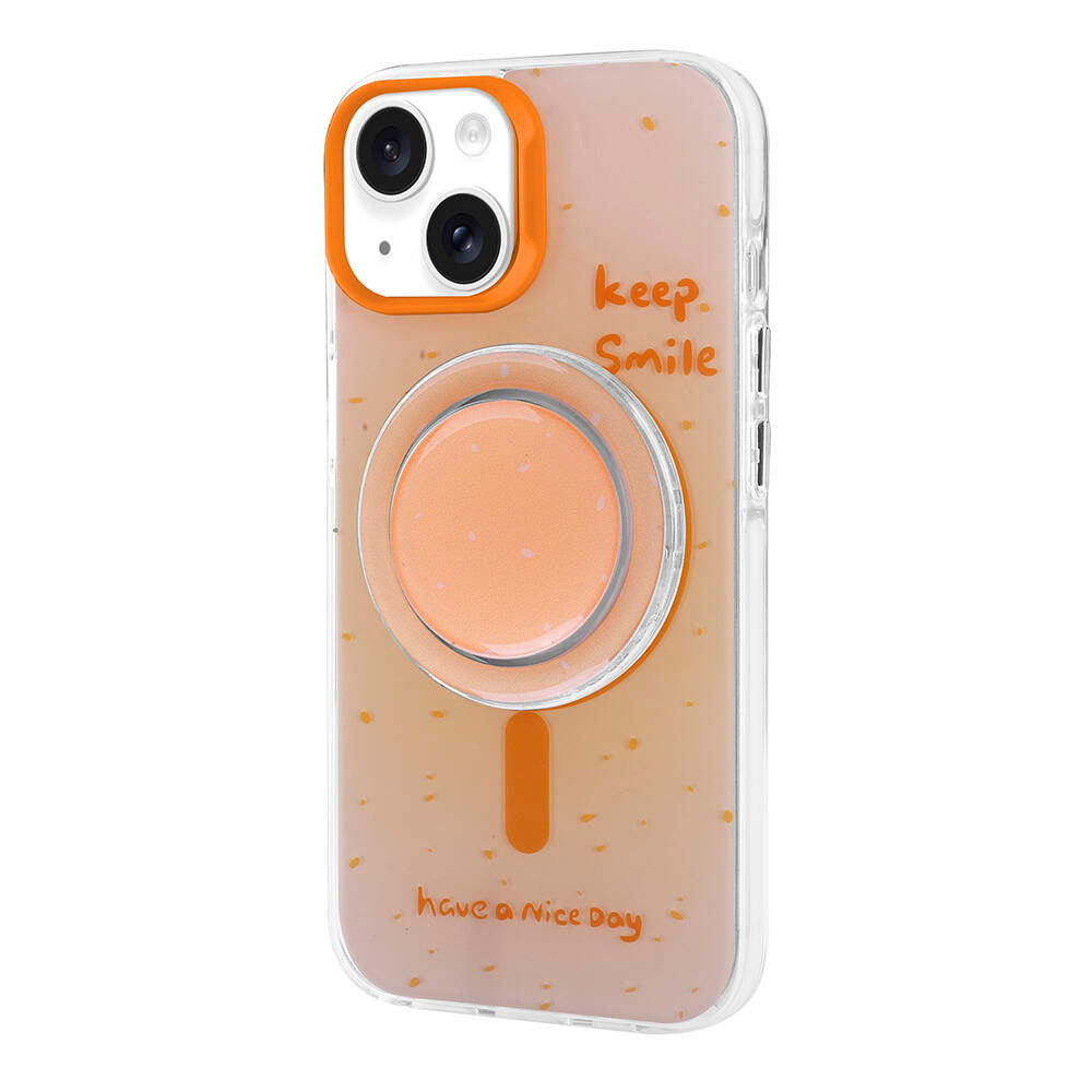 Apple iPhone 13 Kılıf M-safe Şarj Özellikli Tak-Çıkar Pop Soketli Zore Tiktok Kapak Turuncu